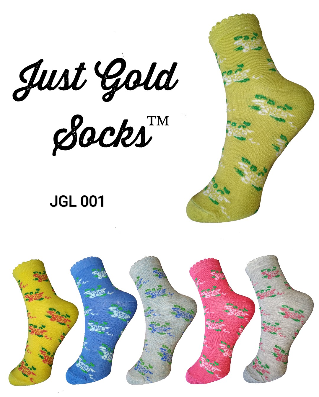 Just Gold Ladies Ankle Length Socks Floral Print 01 – justgoldsocks